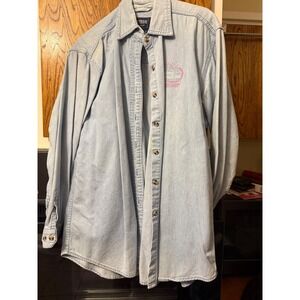 South Bay Sportswear Mary Kay Denim Shirt Light Wash Cotton Button Up Womens M